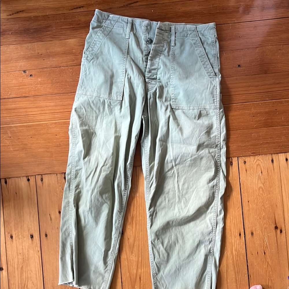 MOTHER Women's Cargo Pants in Sage Green- Private, Ankle Fray